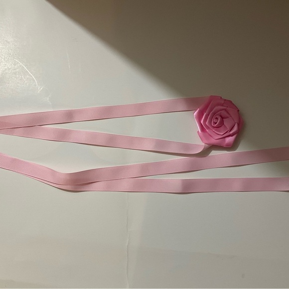 Hand Crafted Floral Choker Necklace Pink Ribbon Ties Flower Choker Wrap - Picture 8 of 11
